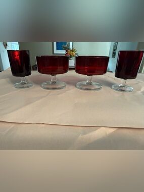 Vintage 1960s Ruby Red Luminarc Martini and Shot Glasses